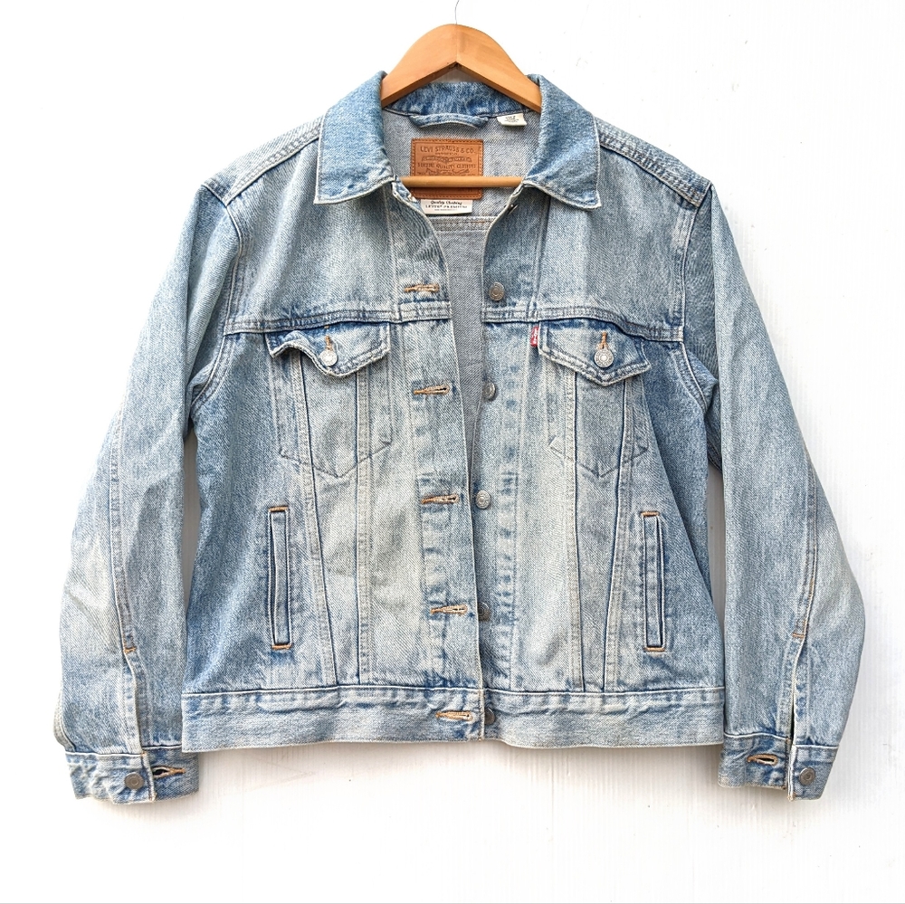 LEVI’S Ex Boyfriend Denim Logo Trucker Jacket - Picture 6 of 12